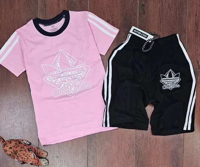 Cotton Printed Top & Bottom Set for Kids (Pink & Black, 8-9 Years)