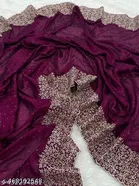 Chiffon Solid Saree For Women, Purple