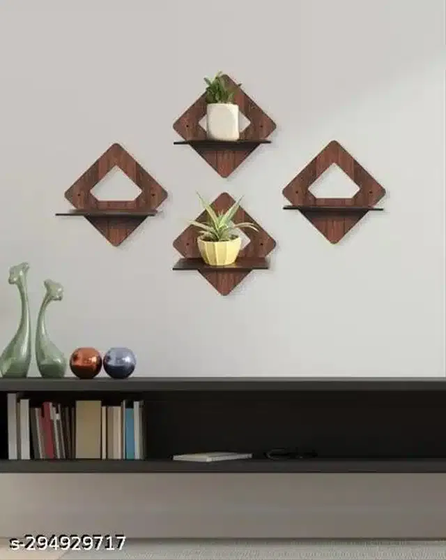 Wooden Wall Hanging (Brown, Pack of 4)