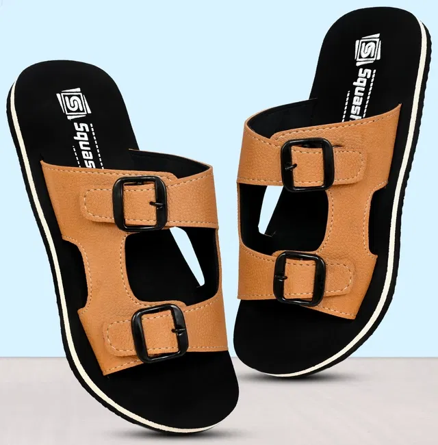 Flip Flops for Men (Orange & Black, 7)