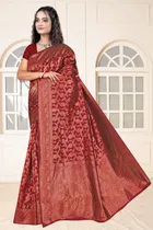 Jacquard Woven Design Saree for Women, Maroon 