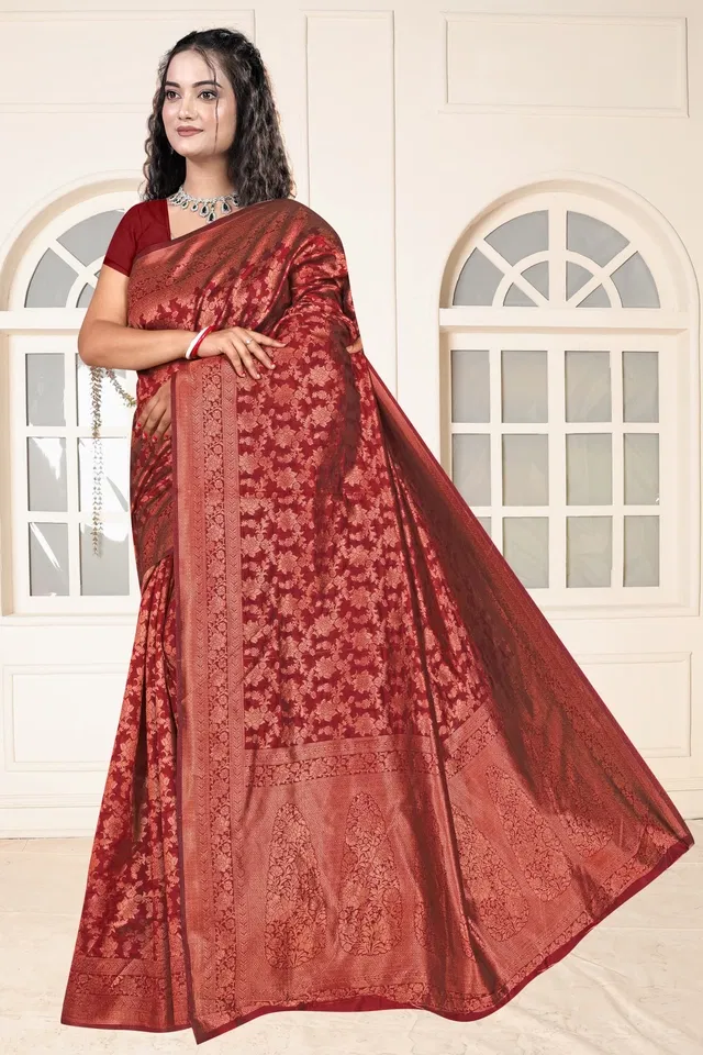 Jacquard Woven Design Saree for Women, Maroon (6.3 m)
