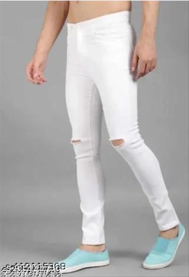 Denim Slim Fit Jeans for Men (White, 32)