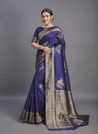 Litchi Silk Zari Woven Saree for Women, Navy Blue 