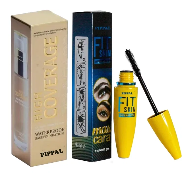 Pippal High Coverrage Waterproof Base Foundation (60 ml) with Fit Skin Waterproof Mascara (12 ml) (Set of 2)