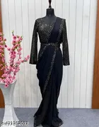 Georgette Saree for Women, Black 