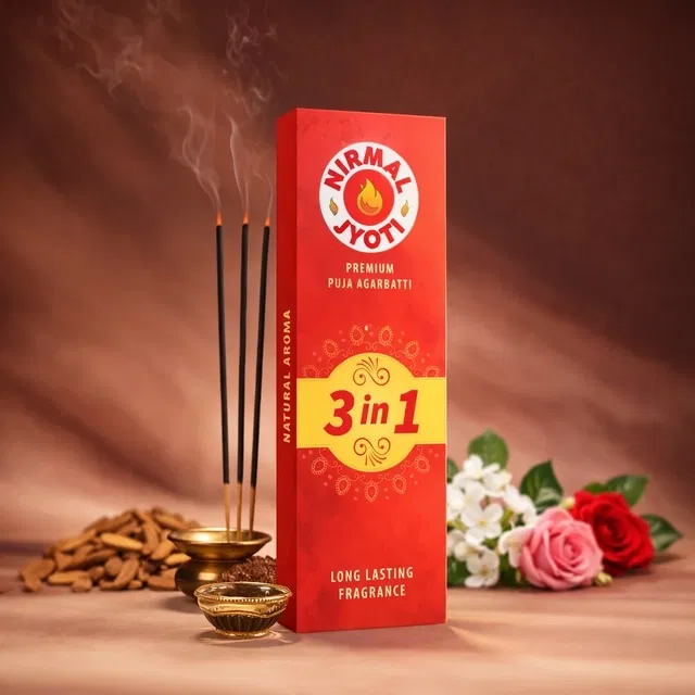 निर्मल ज्योति 3 इन 1 अगरबत्ती (सैंडल, जैस्मिन & रोज) 75 g