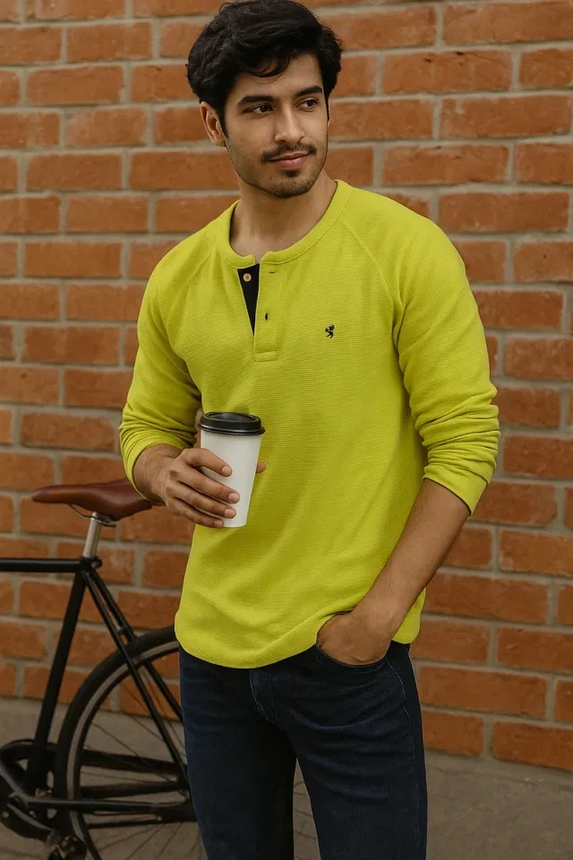 Cotton Solid T-Shirt for Men, Neon Yellow (XL)