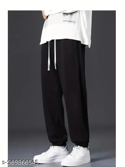 Cotton Blend Solid Trackpant for Men, Black (XXL)