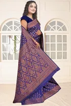 Jacquard Woven Design Saree for Women, Navy Blue 