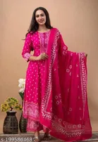 Rayon Printed Kurta with Pant & Dupatta for Women 