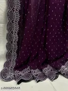 Chiffon Embellished Saree For Women, Purple