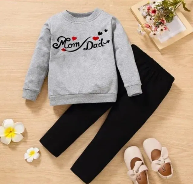 Hosiery Clothing Set for Kids (Grey & Black, 1-2 Years)