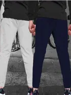 Polyblend Printed Trackpants for Men, Grey & Navy Blue, Pack of 2 
