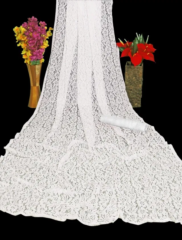Net Floral Saree for Women (White , 6.3 m)