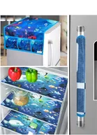 Refrigerator Cover For Top With 6 Utility Pockets , 1 Handle Cover And 3 place Mats 