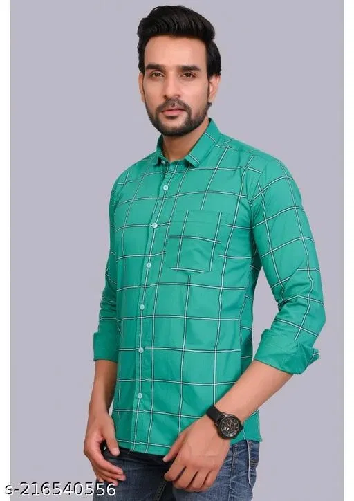 Cotton Blend Checkred Shirt for Men, Green (M)