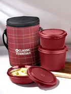 Stainless Steel Microwave Safe Insulated Leak Proof 3 Containers Lunch Box Set (Maroon, Set of 1)