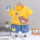 Hosiery Cotton & Denim Printed Clothing Set for Kids, Yellow & Blue 