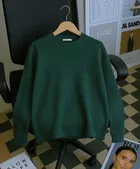 Cotton Blend Solid Sweatshirt for Men, Green 