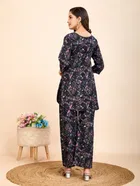 Cotton Blend Printed Kurti With Pant & Dupatta for Women, Black 