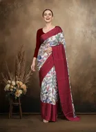 Art Silk Printed Saree for Women, Red 