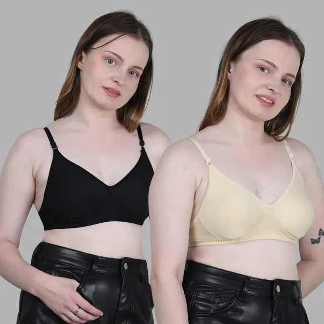 Cotton Solid Non Padded Bra for Women, Multicolour, Pack of 2 (36B)