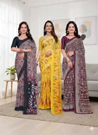 Georgette Printed Saree for Women, Multicolor, Pack of 3 