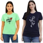 Cotton Blend T-shirt for Women, Black & Green, Pack of 2 