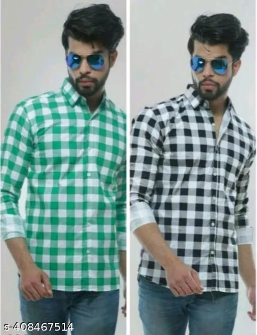 Cotton Blend Checked Shirts for Men, Multicolor, Pack of 2 (XL)