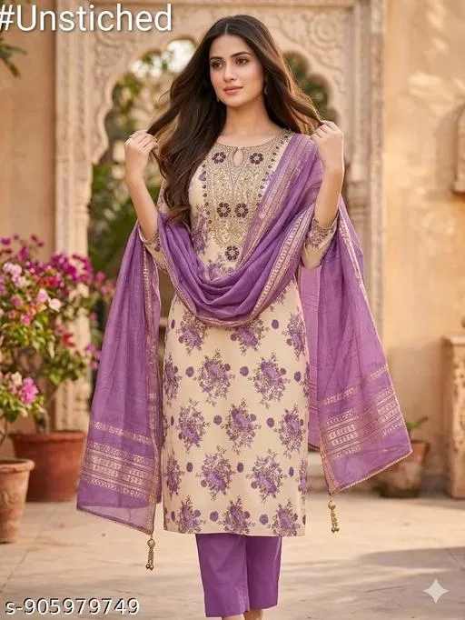 Silk Blend Punjabi/All Over Suits Semi-Stitched Suits (6.05 meter for Women (M)