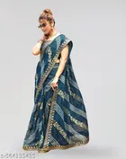 Georgette Printed Saree for Women, Teal 