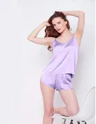 Satin Solid Babydoll for Women (Lavender, M)