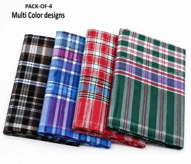 Cotton Multicolour Handkerchiefs for Men, Pack of 4 (Free Size)