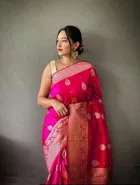 Litchi Silk Botanical Saree for Women, Pink 