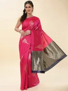 Litchi Silk Zari Woven Saree for Women, Pink 