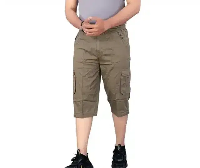 Cotton Cargo Three Fourths Pant for Men (Brown, 34)