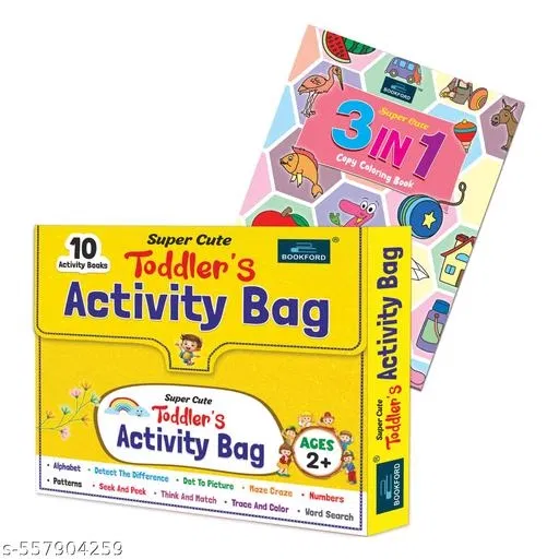 Super Cute Toddlers Activity Bag + Super Cute 3 in 1 Coloring Book (Set of 2) – Fun Activity Pack with Three Themed Coloring Books & Toddlers’ Bag