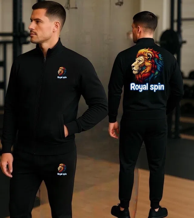 Polyester Printed Tracksuit for Men, Black (L)