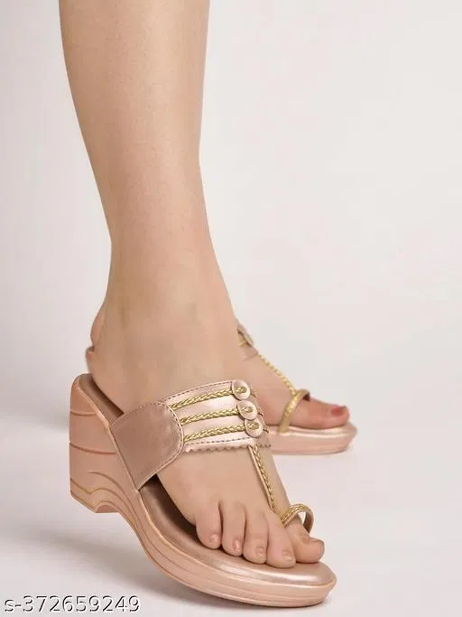 [139] Gold Textured Wedge Wedges for Women (IND-8)