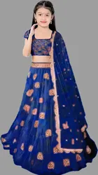 Net Embroidered Semi Stitched Lehenga for Girls 