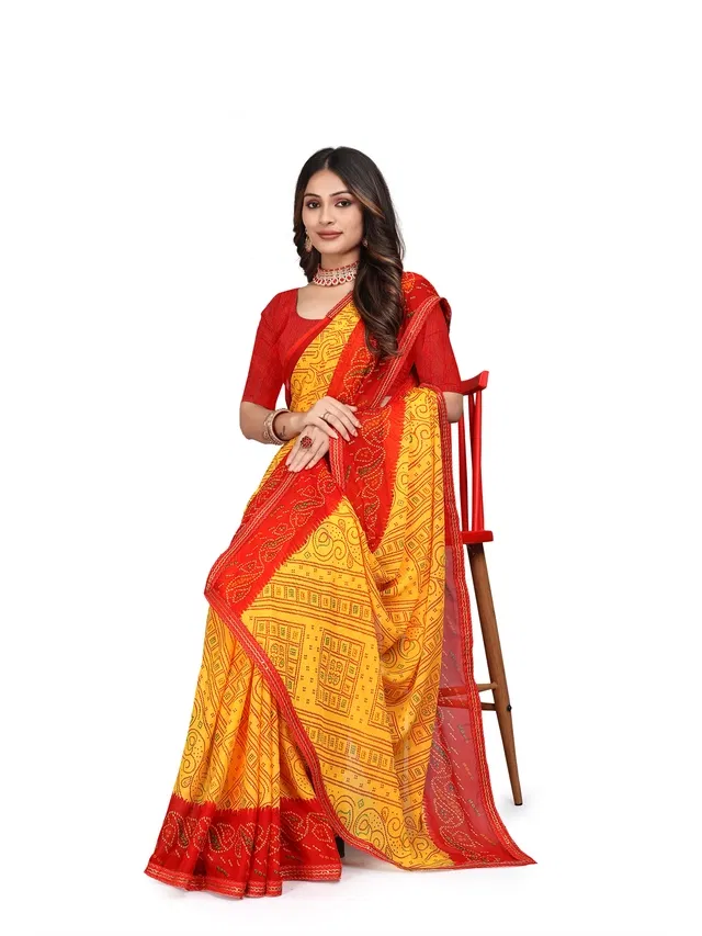 Georgette Printed Saree for Women (Red, 6.3 m)