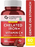 CARBAMIDE FORTE Chelated Iron Tablets for Women & Men with Folic Acid | Iron Supplement (60 Tablets)
