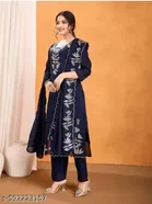 Embroidered Rayon Slub A-line Kurta Set for Women 