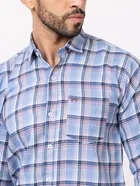 Cotton Blend Checkered Shirt for Men, Blue 