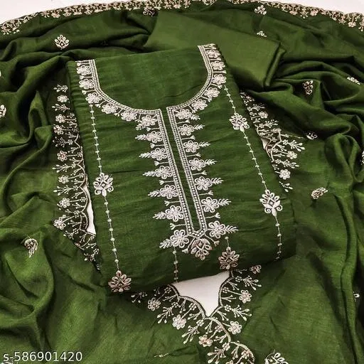 Embroidered Punjabi/All Over Suits for Women (Green, 6.85 meter (3XL)