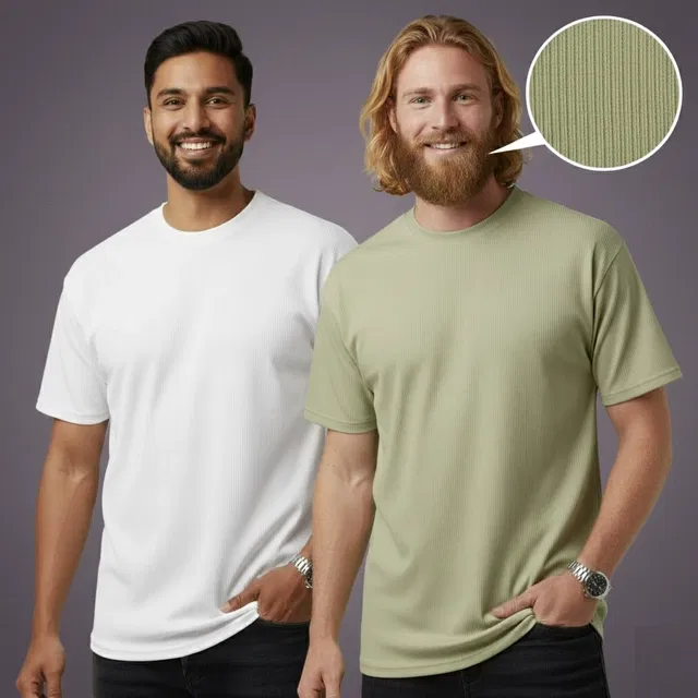 Polyester Round Neck T-shirt for Men, Multicolour, Pack of 2 (L)