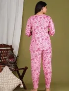 Pink Women's Printed Cotton Night Suit Set 