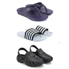 Combo of Clogs with Sliders & Flipflops for Men (Multicolor, 9) (Set of 3)
