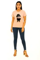 Cotton Blend Printed T-shirt for Women, Peach 